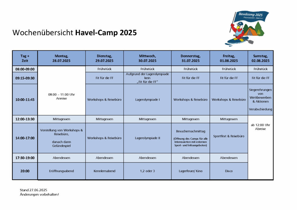 Wochenplan Havelcamp 2025